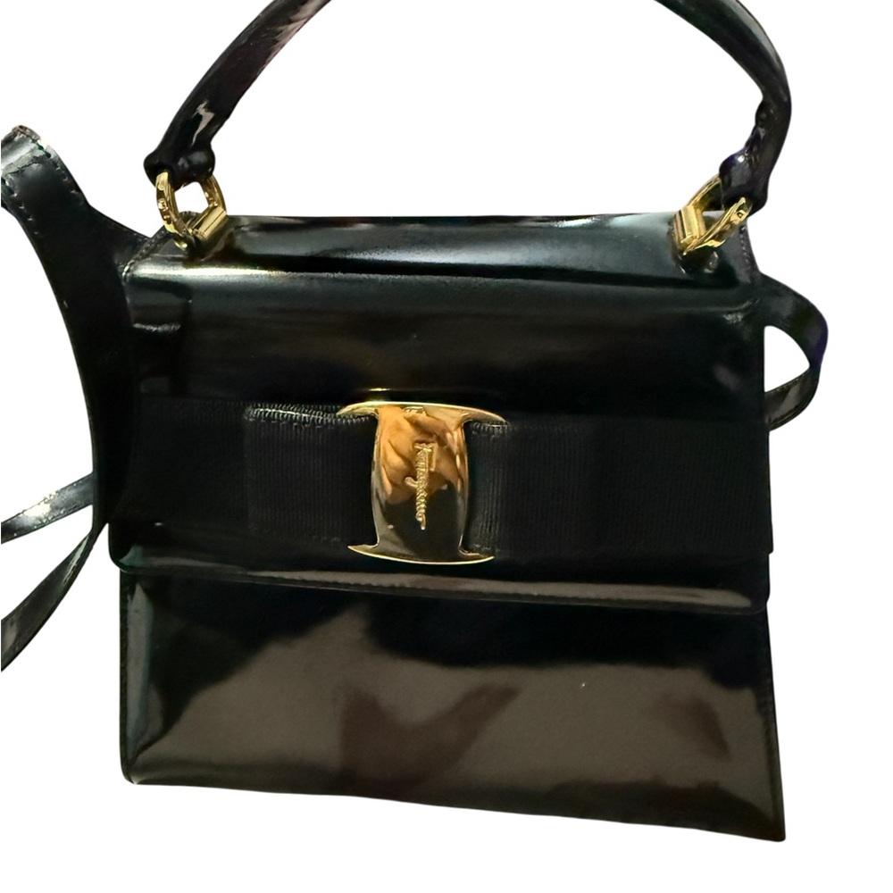 Elegant Patent Ferragamo Black Handbag